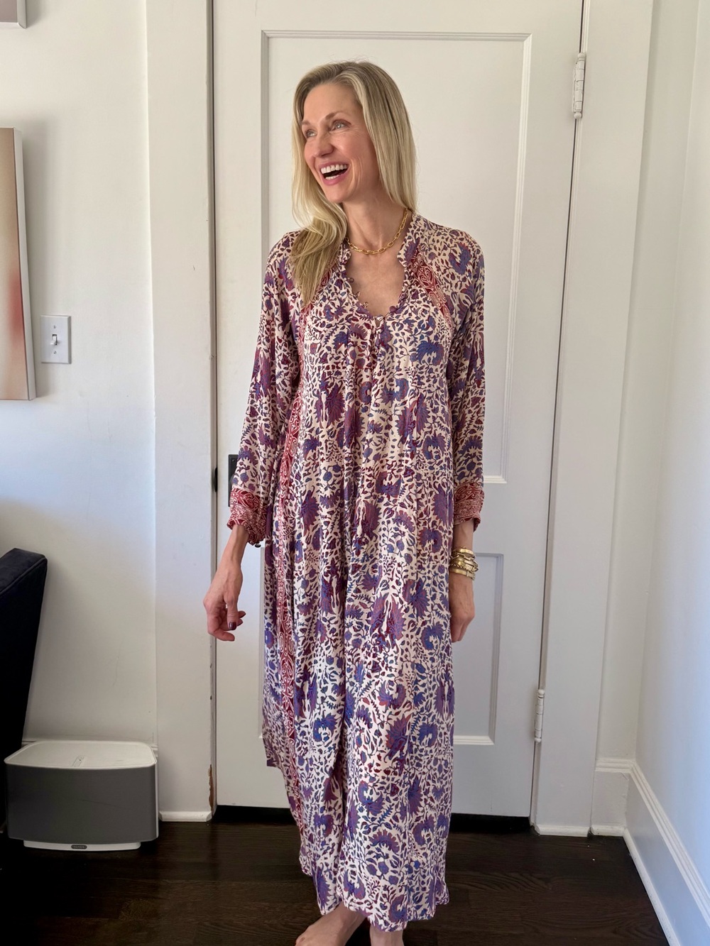Natalie Martin Silk Blouse in Cream, Blue and Rust
